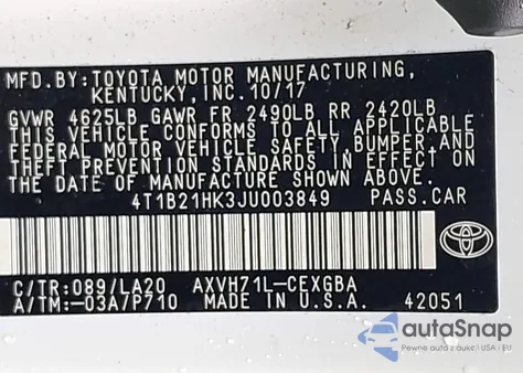 2018 Toyota Camry Hybrid Xle из США, поврежденный, VIN 4T1B21HK3JU003849